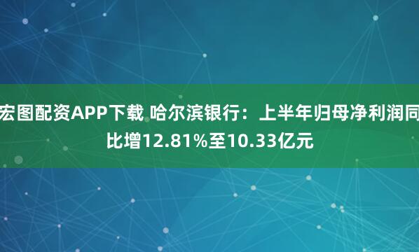 宏图配资APP下载 哈尔滨银行：上半年归母净利润同比增12.81%至10.33亿元